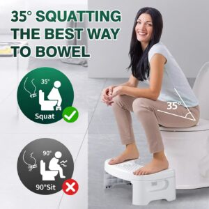 Toilet Stool for Adult Poop Stool for Bathroom, 7 Inch Foldable Portable Toilet Stool for Adults, Non-Slip Toilet Step Stool for Bathroom, Footrest Stool for Pooping, Toilet Assistance Step(White)