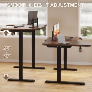 Sileye Electric L Shape 59 Inches Standing Desk, Height Adjustable Sit Stand Up Computer Table, Large Modern Smart Ergonomic Home Office Workstation with Splice Board Rustic Brown Top + Black Frame