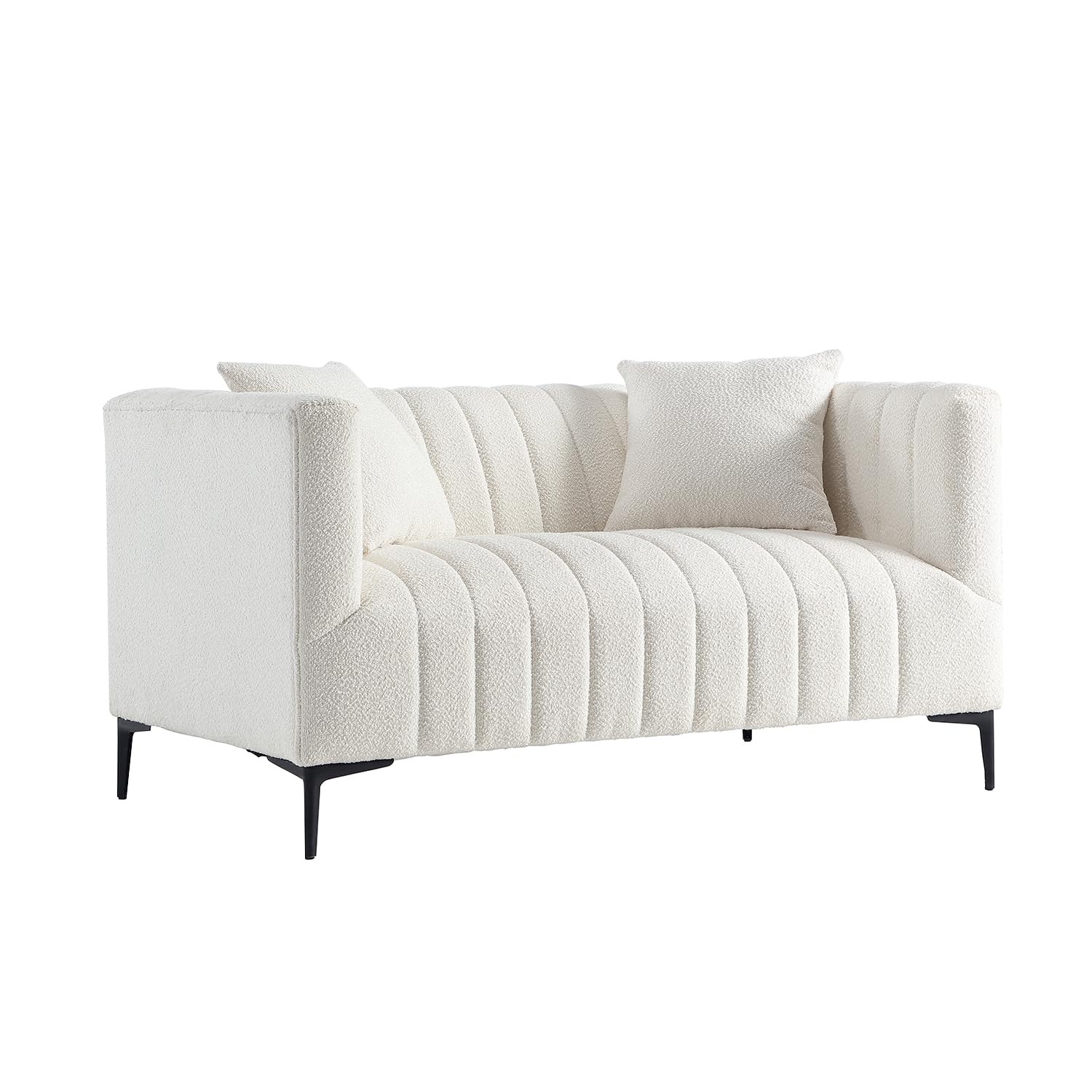 Get Set Style Modern Accent Loveseat Sofa Couch, Tufted Bouclé Upholstered Sherpa Deep Seat Cloud Couch with 2 Pillows, Comfy 2 Seater Love Seat for Living Room Apartment Office Lounge Studio (White)