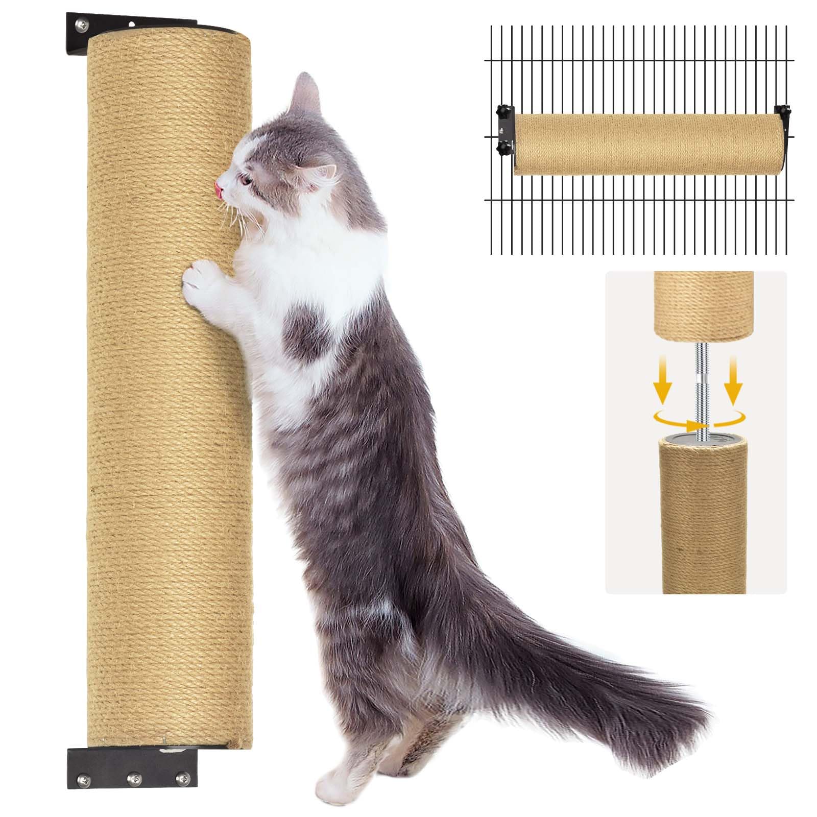 2 Pack Wall Mounted Cat Scratching Post 3 in1 Cage Wall Mounted Rope Cat Scratcher Post Replacement Cat Claw Scratcher Tree for Indoor Cats or Kittens Cat Wall Shelves Climbing Furniture (Jute)