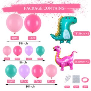 Dinosaur Balloons Arch Garland Kit,Hot Pink Blue Purple Balloon Garland Kit with Dinosaur Foil Balloons for Jungle Safari Dinosaur Themed Party Baby Shower Decorations Supplies Kids Boys