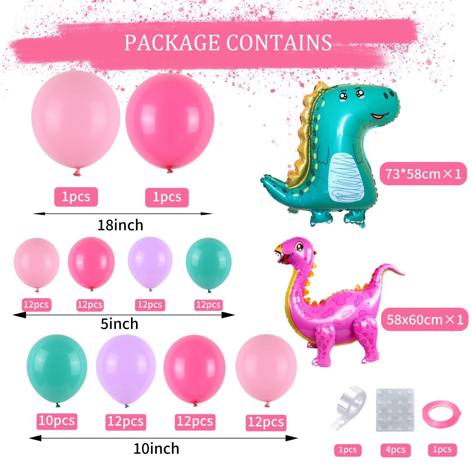 Dinosaur Balloons Arch Garland Kit,Hot Pink Blue Purple Balloon Garland Kit with Dinosaur Foil Balloons for Jungle Safari Dinosaur Themed Party Baby Shower Decorations Supplies Kids Boys