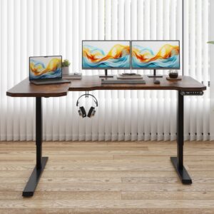 Sileye Electric L Shape 59 Inches Standing Desk, Height Adjustable Sit Stand Up Computer Table, Large Modern Smart Ergonomic Home Office Workstation with Splice Board Rustic Brown Top + Black Frame