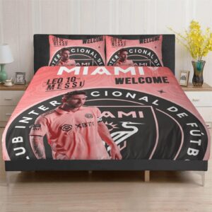 BBOSCH Miami Bedding Set Soccer Duvet Cover Set Pink Bed Football Comforter Soft Microfiber Soccer Bedding Sets 3 Pieces Fruit Comforter Cover and 2 Pillowcase for Bedroom (Twin, Pink 1)