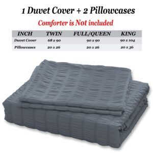 Bowavat Seersucker Duvet Cover Full/Queen Size,100% Washed Microfiber 3 Pieces Dark Grey Duvet Cover Set, Soft Textured Bedding Set with Zipper Closure and Corner Ties (Dark Grey, Full/Queen)