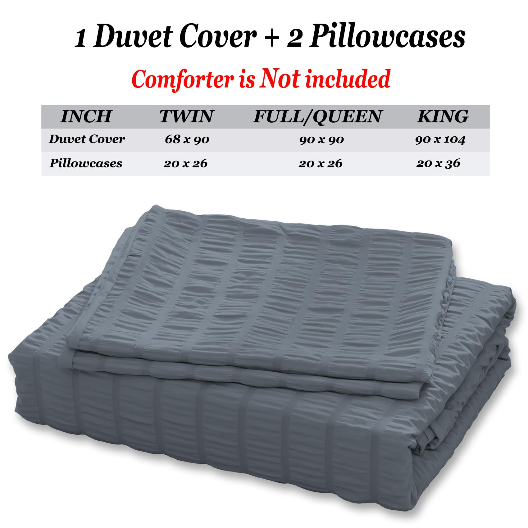 Bowavat Seersucker Duvet Cover Full/Queen Size,100% Washed Microfiber 3 Pieces Dark Grey Duvet Cover Set, Soft Textured Bedding Set with Zipper Closure and Corner Ties (Dark Grey, Full/Queen)