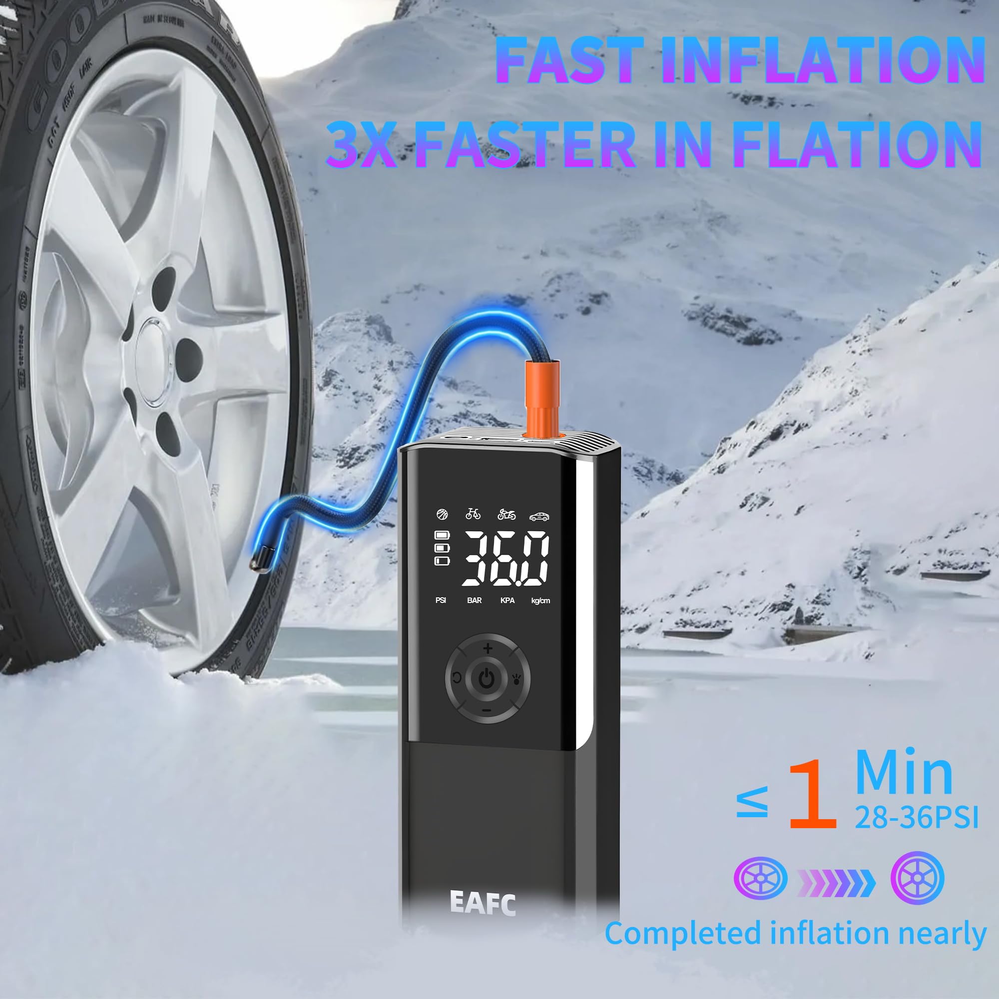 Tire Inflator Portable Air Compressor with Digital Pressure Gauge, 12V Smart Air Pump for Car Tires, Motorcycle, SUV, Electric Bike, Bicycle, Sports Balls with 4500mAh Battery & LED Light