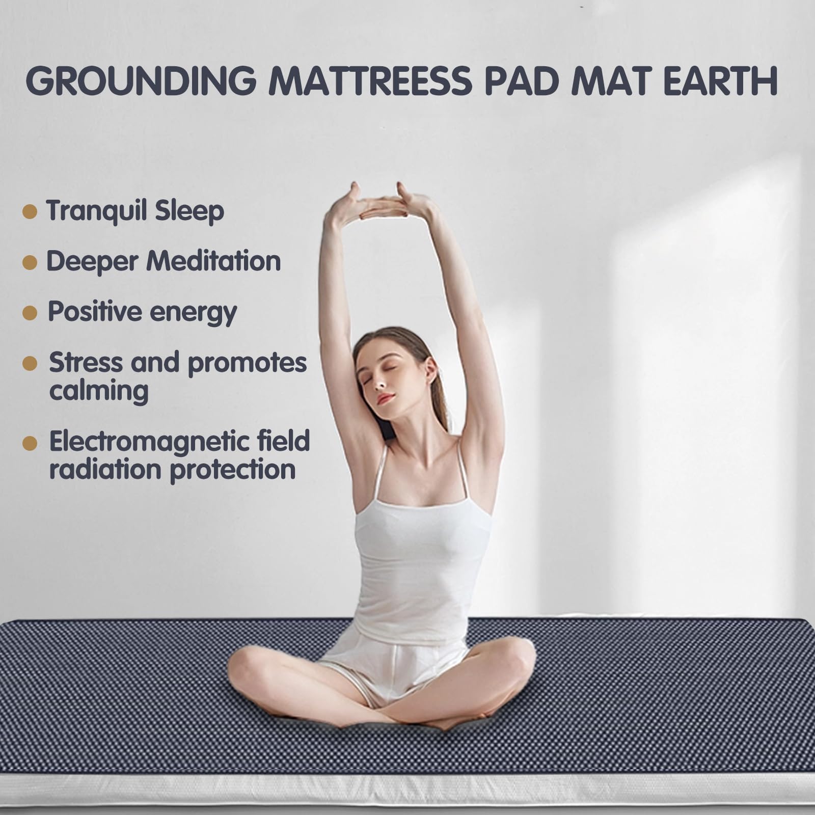 WAUZOBLE Grounding Mat for Bed, Grounding Mattress Pad for Sleeping, Conductive Carbon Leatherette Grounding Mattress Cover with Elastic Straps for Efficient Sleep, Relieve Pain and Stress（27x72）