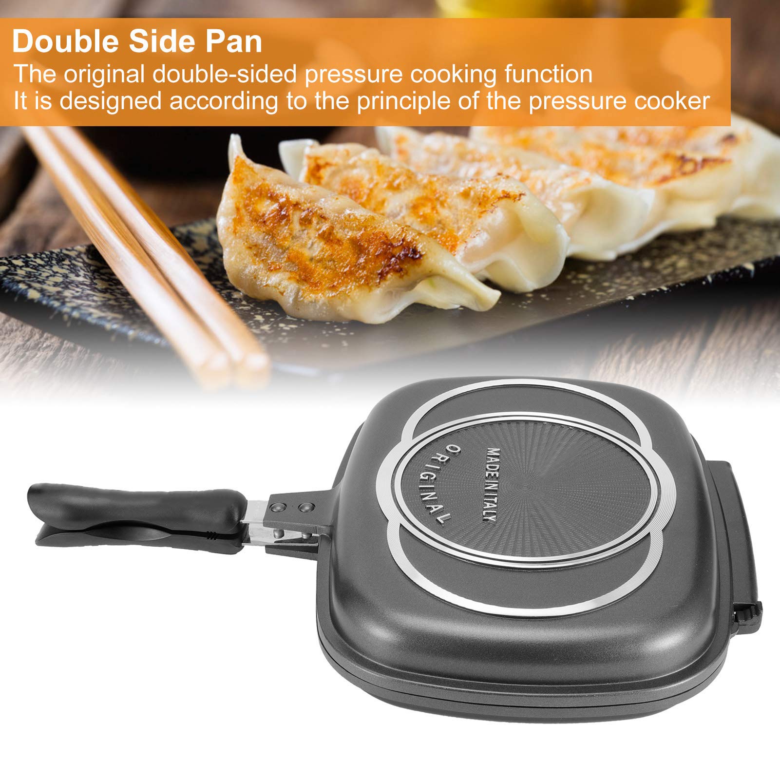 CHICIRIS Double Sided Frying Pan, Double Grill Pan Kitchen Aluminum Baking Grillet for Egg Omelet Sandwich Toaster Panini Meat Barbecue, 12.6 x 10.2 x 2.6in, Black