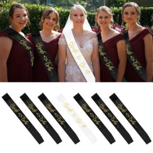 SKJIAYEE 7Pcs Bachelorette Sash Set-White Gold Bride to be Sash and 6Pcs Black Gold Bride Tribe Sash for Hen Party and Bridal Shower Party Supplies-Wedding Engagement Party Accessories Favors Gift