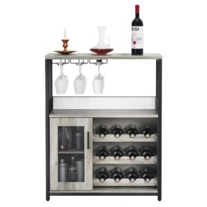 gaomon wine bar rack cabinet with detachable wine rack, bar cabinet with glass holder, small sideboard and buffet cabinet with mesh door (grey)