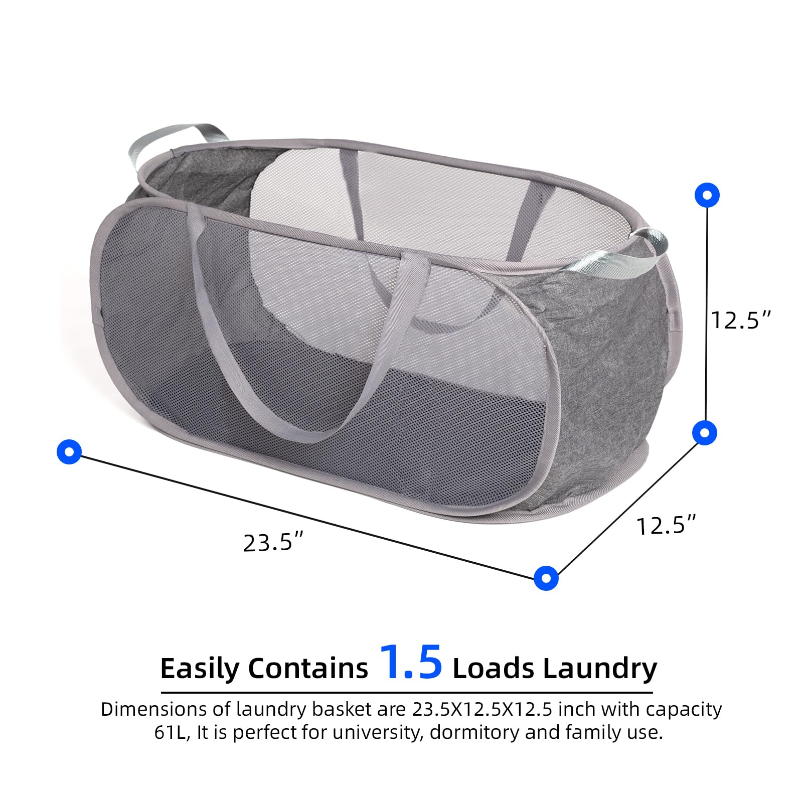 Tenrai 1.5 Loads Tear Proof Pop Up Laundry Hampers, with Strong Handles Laundry Hamper, Easy to Collapsible Laundry Basket, Easy to Carry & Go Up and Down Stairs, Mesh-Breathable.