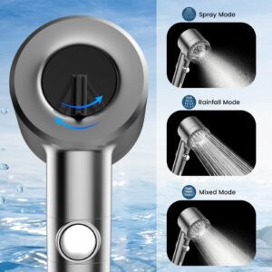 PWERAN Filtered Shower Head with Handheld, High Pressure Water Flow and Multiple Spray Modes Shower Head with Filter, Power Wash for Hard Water, Showerhead with ON/OFF Switch for Pets Bath