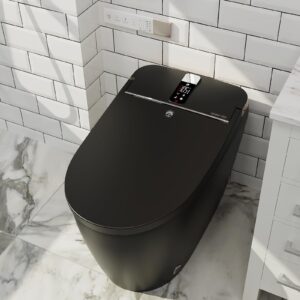 givingtree black smart toilet with auto open lid and auto flush, modern smart tankless instant heating toilet with bidet built in, wireless remotecontrol and smart knob.