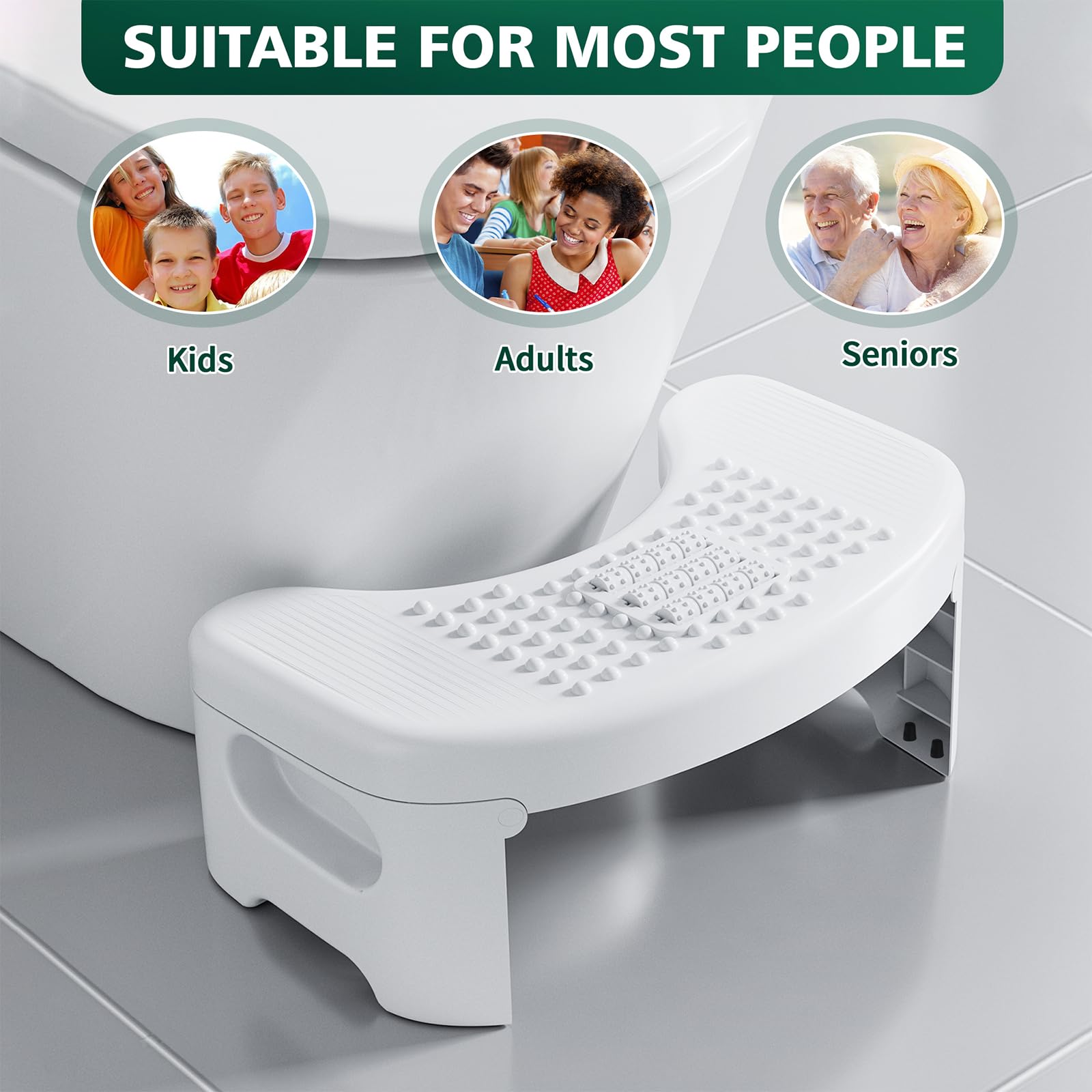 Toilet Stool for Adult Poop Stool for Bathroom, 7 Inch Foldable Portable Toilet Stool for Adults, Non-Slip Toilet Step Stool for Bathroom, Footrest Stool for Pooping, Toilet Assistance Step(White)