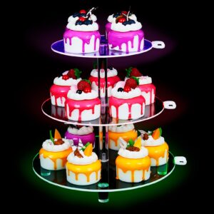 myhapl led acrylic cupcake stand,square clear cupcake tower display stands for halloween party, christmas,wedding, party, baby shower,get-together(3 tier round)