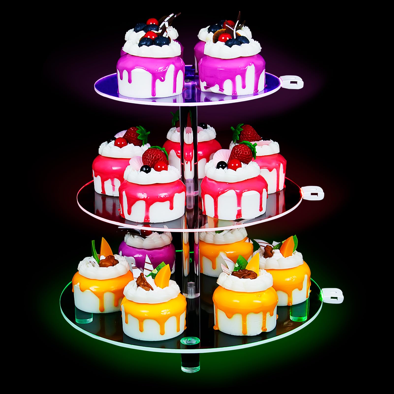 MYHAPL LED Acrylic Cupcake Stand,Square Clear Cupcake Tower Display Stands for Halloween Party, Christmas,Wedding, Party, Baby Shower,Get-Together(3 Tier Round)