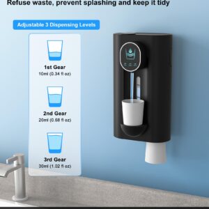 Hoofun Automatic Mouthwash Dispenser for Bathroom,18.26Oz Wall Mounted Mouth Wash Dispenser with Magnetic Cups, 3 Dispensing Level, Smart Mouthwash Dispenser for Kids Adult, Bathroom Accessories Black