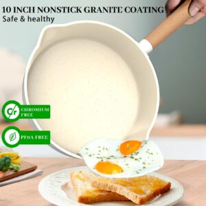 imarku Non Stick Frying Pans with Lid, 10 Inch Saute Pan with Removable Handle, Granite Coating Cooking Pan, Healthy Cookware, PFOA Free, Cream, Best Christmas Gifts