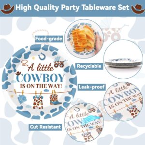 96 Pcs Western Baby Shower Plates and Napkins Party Supplies Western Cowboy Tableware Set Little Cowboy Party Decorations Favors for Cowboy Baby Shower Serves 24 Guests