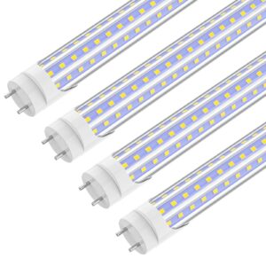 shopled 4 pack t8 led bulbs 4 foot, 36w 4680lm 5000k daylight white, type b 4ft led bulbs, fluorescent tubes replacement, d-shaped, ballast bypass