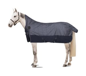 horze avalanche 1200d high neck turnout rain sheet (no fill) | lightweight waterproof horse blanket - dark navy/dawn grey print - 75 in