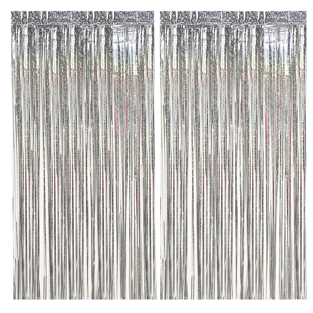 AIBIIN 2pcs 3.3x6.6ft Silver Tinsel Curtain Backdrop Silver Foil Fringe Curtain Backdrop Tinsel Streamers Party Decorations for Birthday Wedding Engagement Bridal Shower Baby Shower Bachelorette