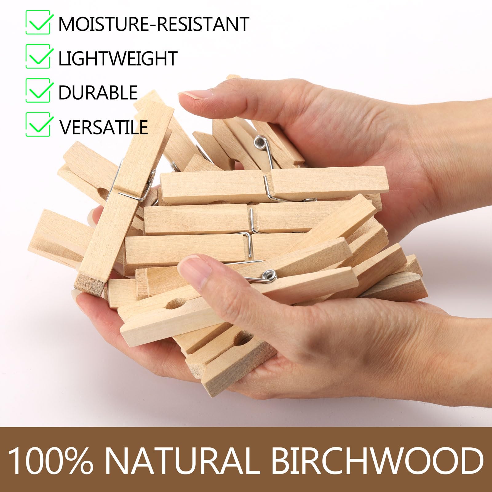 50pcs Clothes Pins 4 Inch Wooden Clothespins Large Clothes Pin for Laundry - Heavy Duty Spring and Wood