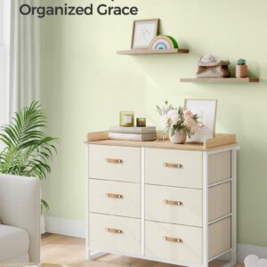 SONGMICS Dresser for Bedroom with 6 Drawers, Chest of Drawers, with Water-Resistant Changing Table, Storage Organizer Cabinet, for Kids Room Nursery Living Room Hallway, Beige UGKR101K01