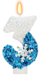 frozen themed birthday candles, 3rd birthday candle for party supplies, winter birthday party supplies, 2.76 inch number 3 cake topper decoration (number 3)