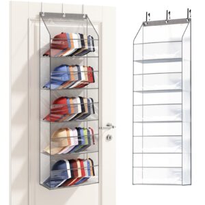 fixwal clear over the door hat racks hanging storage with 5 large pockets holds up to 50 caps hat storage organizer for closet wall, deep pockets hanging hat holder with 3 hooks, grey