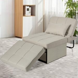 ijialife chair bed sleeper, 4 in 1 convertible ottoman bed, folding sleeper sofa chair with adjustable backrest, no assembly required for apartment, living room and bedroom,beige