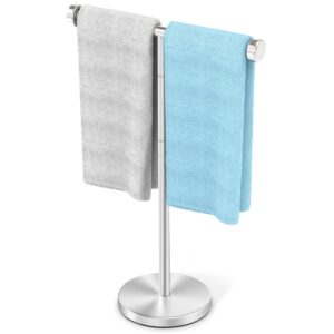 vehhe t-shape hand towel holder for bathroom, height adjustable hand towel stand, sus304 stainless steel towel holder stand non-slip for adults, children（silver）