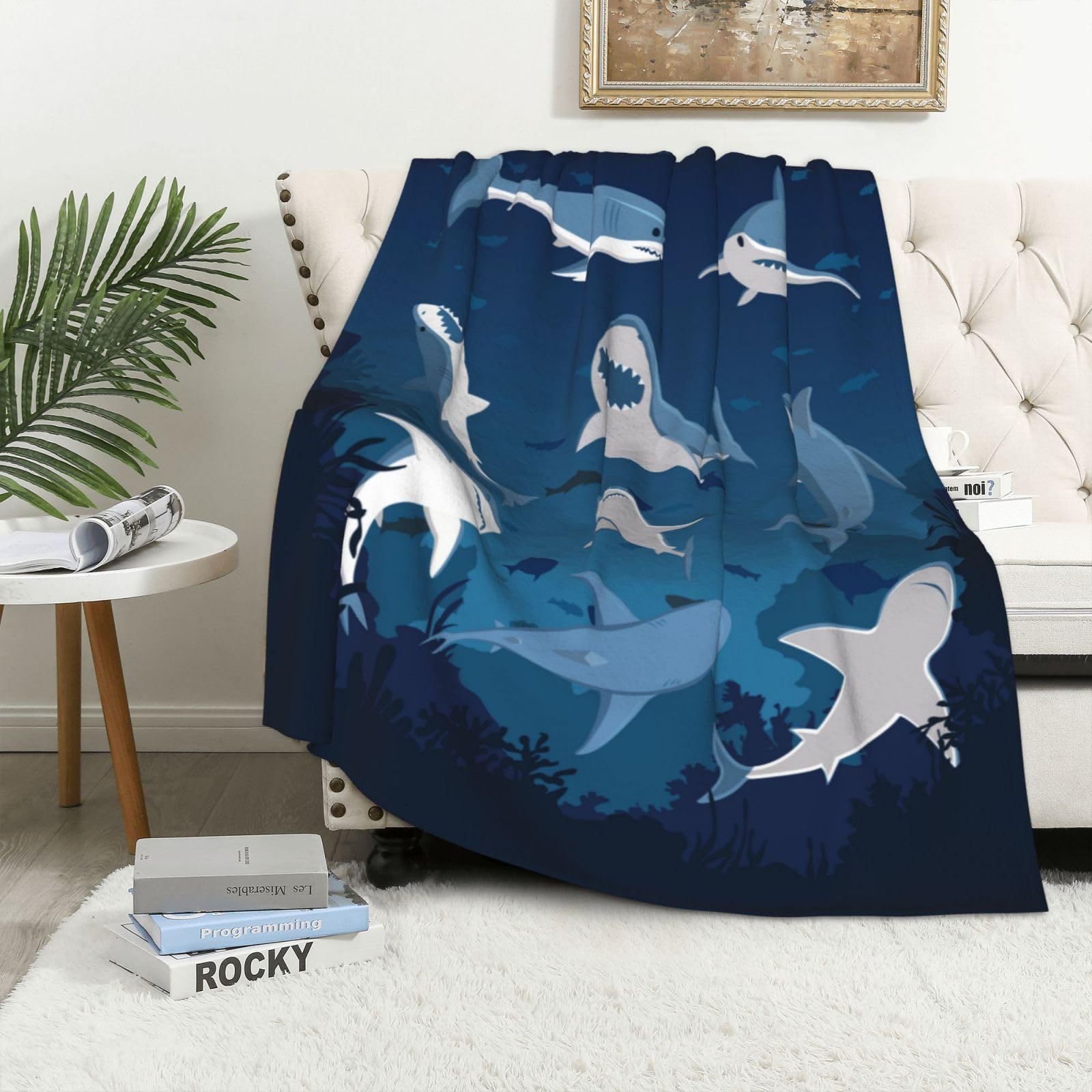 Shark Throw Blanket, 320gsm Kids Blanket Fluffy Cozy Soft Warm Plush Lightweight Decorative Blanket Gifts for Boys Girls Women Men Baby, Blankets Quilt for Bed Sofa Chair Couch (50"x40")