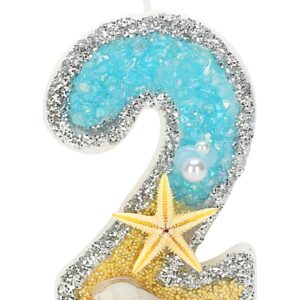 ElekFX 2nd Birthday Candle for Cake, Beach Starfish Sequins Number Cake Candles, 2.76 inch Number 2 Birthday Decorations, Cake Topper Decoration for Birthday Party (Number 2)