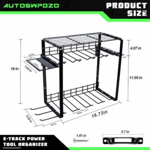 AUTOSwpozo E-Track Power Tool Organizer, Utility Storage Rack with 8 Drill Slots, Heavy Duty and Extra-large Capacity Organizer in Trailers, Trucks, Vans, Garages with E-Track (Black)