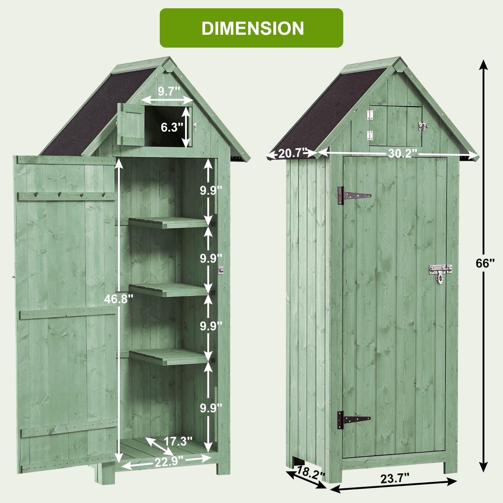 GAOMON Outdoor Wooden Storage Shed, Garden Wood Tool Cabinet, Solid Sheds & Outdoor Storage Clearance, Waterproof Sheds with Shelf and Locking Latch for Backyard, Hallway, Patio (Green)