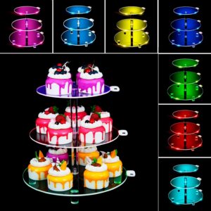 MYHAPL LED Acrylic Cupcake Stand,Square Clear Cupcake Tower Display Stands for Halloween Party, Christmas,Wedding, Party, Baby Shower,Get-Together(3 Tier Round)