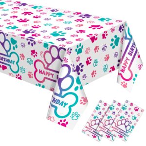 newwiee 3 pcs paw print tablecloth plastic disposable colorful table cover puppy dog table cloth paw print party supplies for dog pet themed party decorations supplies favors, 51 x 108'' (pink series)