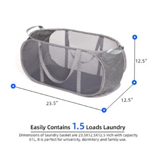 Tenrai Tear Proof Pop Up Laundry Hampers, Easy to Collapsible Laundry Basket, Easy to Carry & Go Up and Down Stairs, Mesh-Breathable, with Strong Handles Laundry Hamper. (1.5 Loads)