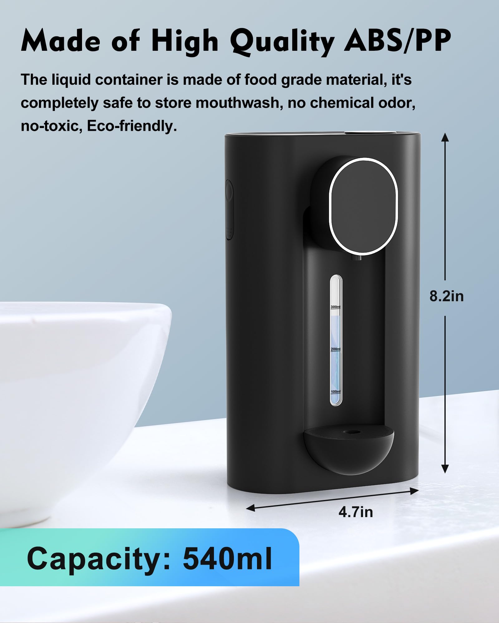 Hoofun Automatic Mouthwash Dispenser for Bathroom,18.26Oz Wall Mounted Mouth Wash Dispenser with Magnetic Cups, 3 Dispensing Level, Smart Mouthwash Dispenser for Kids Adult, Bathroom Accessories Black