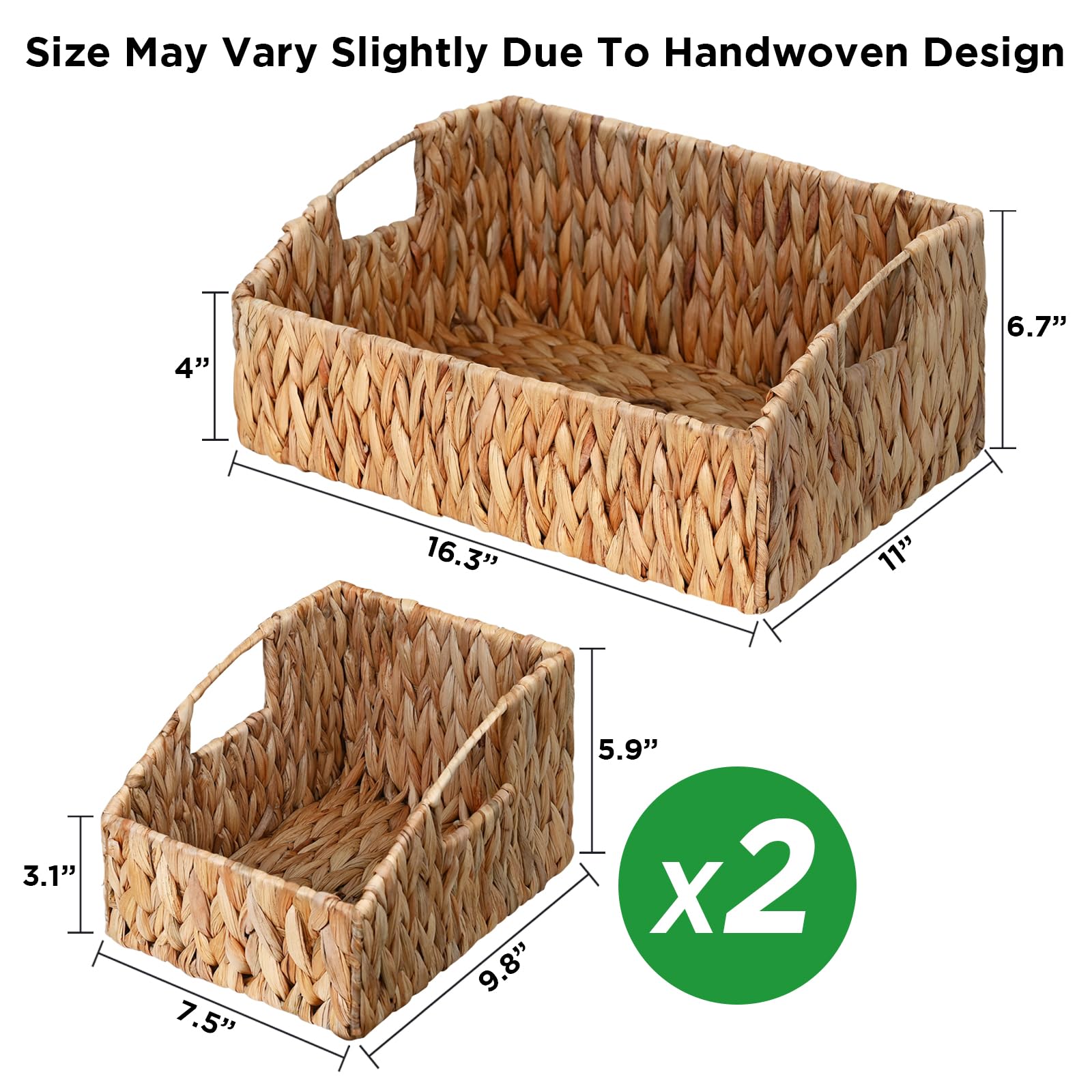 Ollieroo Natural Water Hyacinth Storage Baskets, Handwoven Wicker Storage Bins with Built-in Handles, Storage Container Baskets for Shelves, Bedroom, Bathroom, Laundry Room or Kitchen(Set of 3)