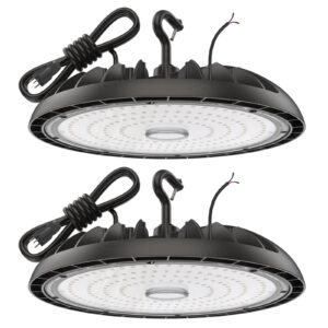 dimmable led high bay lights 150w 2pack, 22500 lm ufo high bay led light 5000k, high bay shop lighting with us plug, commercial light fixture for workshop, garage, warehouse