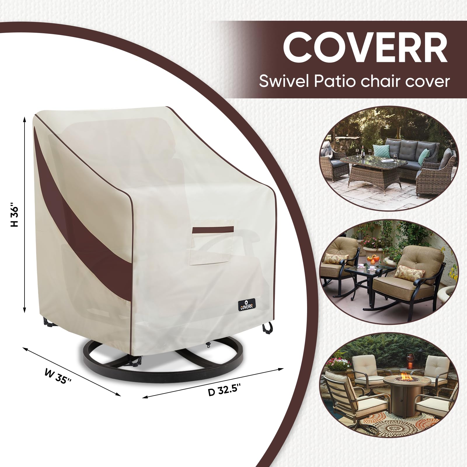 COVERR Outdoor Patio Furniture Cover, Waterproof Heavy Duty Patio Chair Cover, Patio Chair Covers 2 Pack Fits Up to 32.5Wx35Dx36H inches (Beige&Coffee)…