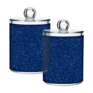 nesatuwa 2 pack qtip holder dispenser navy blue glitter texture 10 oz bathroom organizer with lids storage canister for cotton ball,cotton swab,cotton round pads,floss