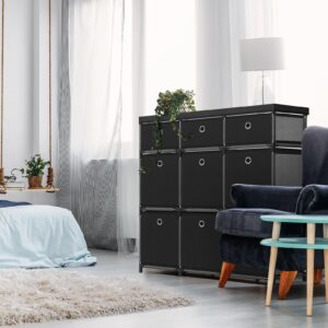 HAITRAL 9 Cube Storage Organizer, Fabric Storage Chest Drawers Organizer Unit for Closet, Easy Assembly Clothes Closet Dresser for Bedroom,Dorm,Hallway, Storage Bins (Black)