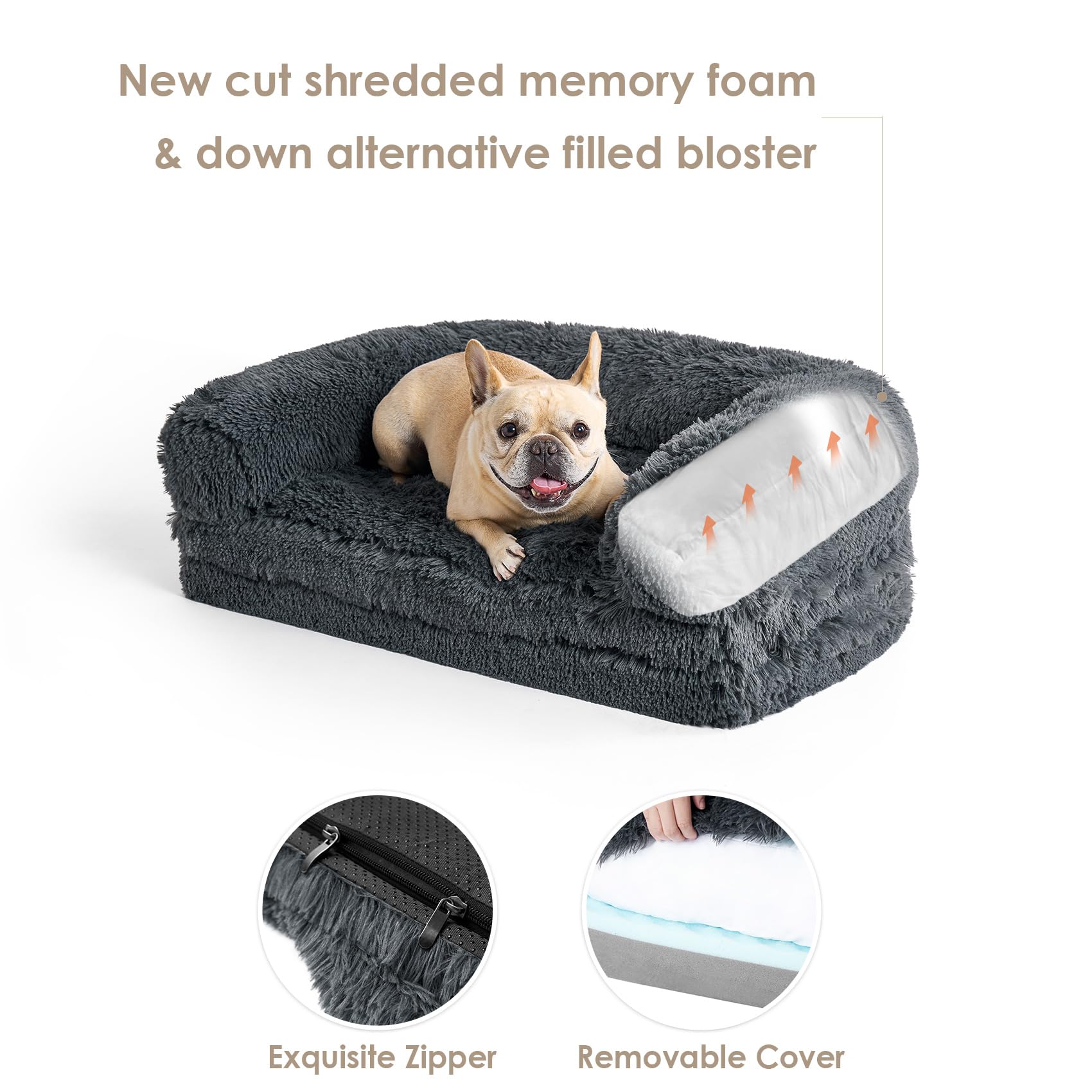 EHEYCIGA Foldable XL Dog Bed, Faux Fur Fluffy Dog Bed for Extra Large Dogs, Orthopedic Calming Memory Foam XL Dog Couch Bed, Washable Soft Warm Dog Sofa Bed with Non-Slip Bottom, Dark Grey, 40"x30"x6"