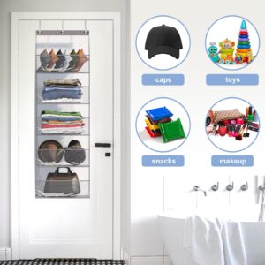 Fixwal Clear Over The Door Hat Racks Hanging Storage with 5 Large Pockets Holds up to 50 Caps Hat Storage Organizer for Closet Wall, Deep Pockets Hanging Hat Holder with 3 Hooks, Grey