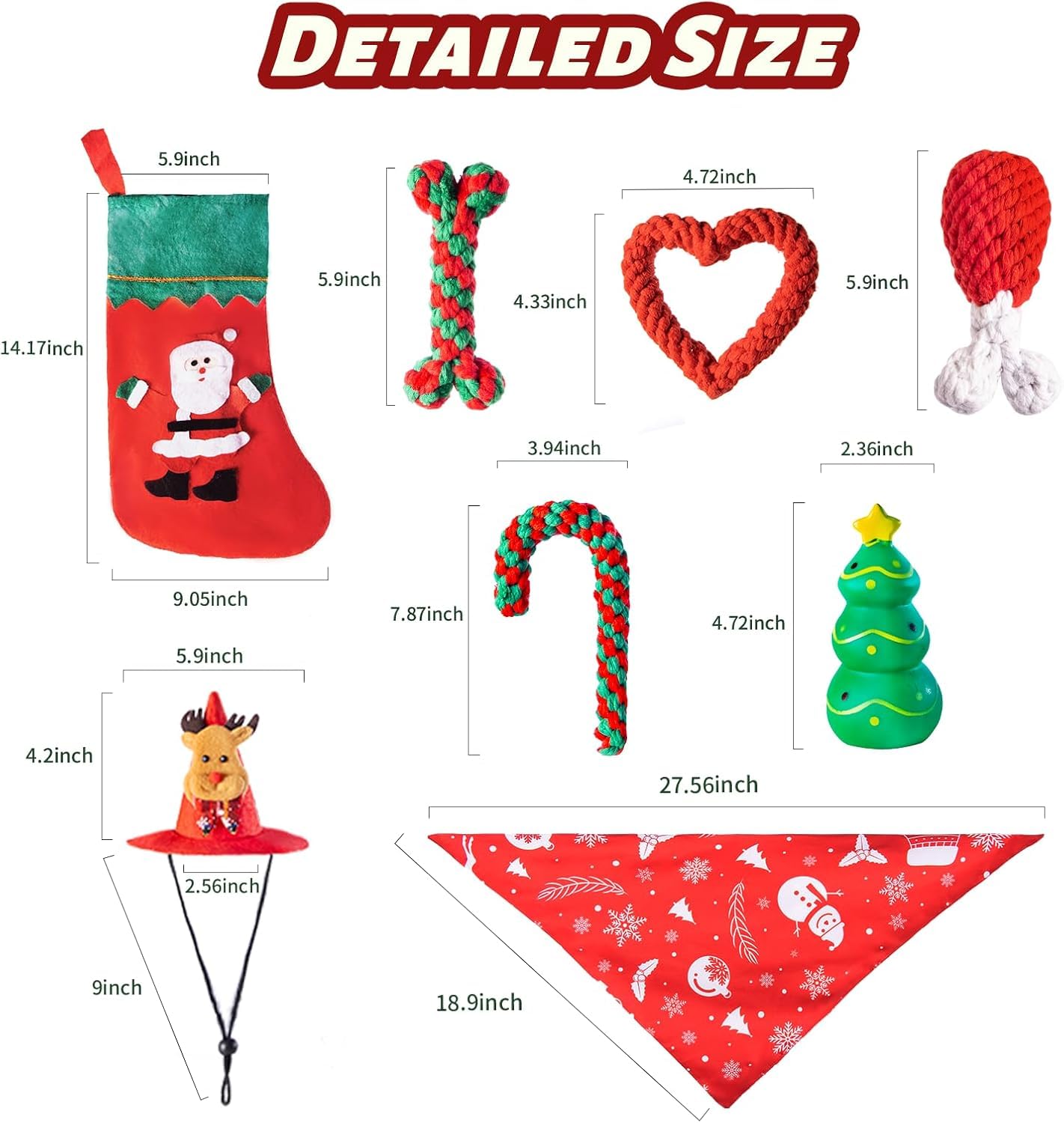 DARDOHIA Christmas Dog Toys for Small and Medium Dogs with Hat and Bandana Dog Christmas Stocking with Rope Toys and Squeaker Toys Christmas Puppy Chew Toys for Teething Bulk, 8 Pack