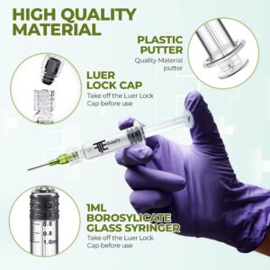 TFE 10 Pack Borosilicate Glass Luer Lock Syringe 1ml Capacity Reusable Glass Syringes - Use for Arts and Crafts, Thick Liquids, Oils, Vet, Glue, Lab, Ink with 14GA Blunt Tip Pet Safe Needles